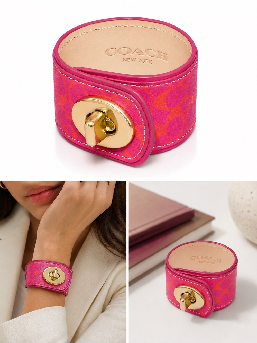 Coach Leather Signature Turnlock Cuff Bracelet. - Picture 9 of 15